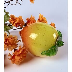 Murano Style Art Glass Peach Hand-Blown 4" Leaves Orange Red